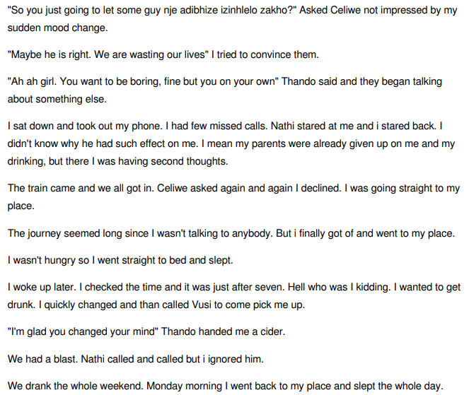 A bet, Zanele’s Story 