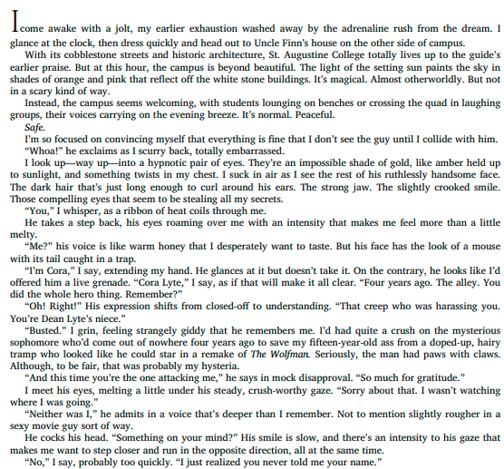 Chase is introduced as the golden-eyed Hunter sworn to keep Cora alive. He represents safety. Duty. Hope. His role immediately suggests themes of sacrifice and loyalty. Readers who enjoy protective heroes with honorable intentions will likely gravitate toward his character. His relationship with Cora appears rooted in survival and trust rather than temptation.