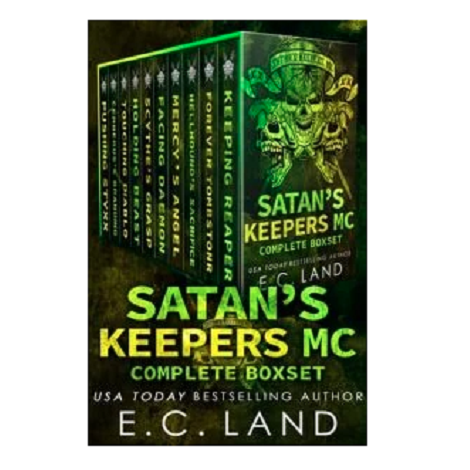 Title: Satan’s Keepers MC: The Complete Series Author: E.C. Land Genre: Contemporary Romance, Motorcycle Club Romance, Romantic Suspense Subgenre: Dark Romance, MC Romance, Series Collection Format: Complete Series Box Set Included Books: Keeping Reaper Forever Tombstone Hellhound’s Sacrifice Mercy’s Angel Facing Daemon Scythe’s Grasp Holding Beast Touching Diablo Cerberus’ Branding Pushing Styxx Main Focus: The collection follows the members of the Satan’s Keepers Motorcycle Club and their individual journeys through love, loyalty, danger, and personal struggles. Each book features a different romance while expanding the larger world of the club and its members. Key Themes: Brotherhood and loyalty Found family Redemption and second chances Trust and emotional healing Protective love Passion and commitment Overcoming painful pasts Story Experience: Satan’s Keepers MC: The Complete Series takes readers into a gritty motorcycle club world where loyalty is everything and family is created through bonds rather than blood. The series combines intense romance with emotional character journeys, exploring how love can transform people who have spent years protecting themselves from vulnerability. Each story focuses on different members of the club, allowing readers to experience unique relationships while continuing to follow the larger community surrounding the Satan’s Keepers. The collection offers a binge-reading experience filled with romance, conflict, devotion, and the powerful connections that hold the club together. Target Audience: This series is ideal for readers who enjoy: Motorcycle club romance Alpha heroes Protective and loyal love interests Dark and emotional romance Interconnected romance series Found family stories Satan’s Keepers MC: The Complete Series by E.C. Land 
